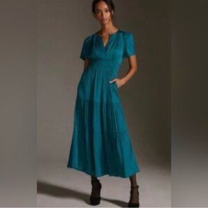 Anthropologie Silky Somerset Maxi Dress in Teal Size Medium